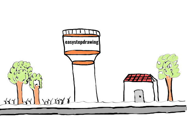  how to draw Water Tower in easy steps - step number : 15 - Easy Step Drawing