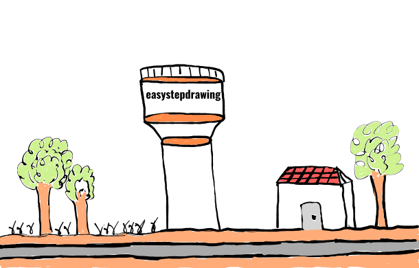  how to draw Water Tower in easy steps - step number : 16 - Easy Step Drawing
