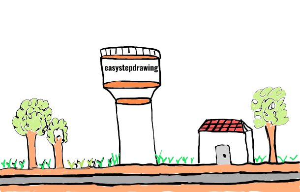  how to draw Water Tower in easy steps - step number : 17 - Easy Step Drawing