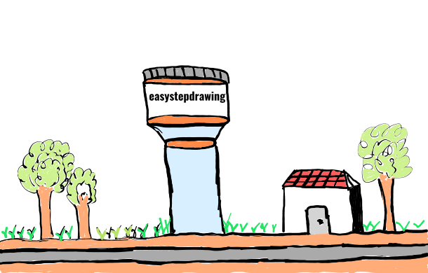 How to draw Water Tower in easy step by step.